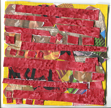 art by Nell Painter: With Arms Lopped Off, 2014, collage on paper, unique image, 5” x 5”