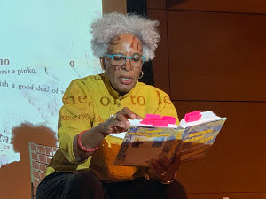 Nell Painter at a book event, reading from her art school memoir Old in Art School Nell Painter at a book event, reading from her art school memoir Old in Art School