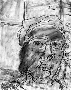 art by Nell Painter: Princeton Self-portrait 2015, charcoal on paper, 10" x 8", 2015