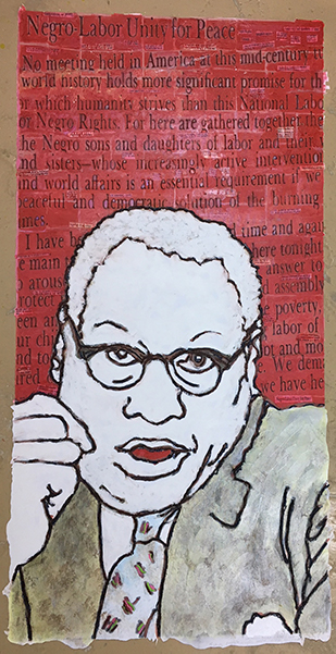 Paul Robeson Activist art by Nell Painter: Paul Robeson Activist, oil stick, acrylic, and ink on canvas, 48" x 24"
