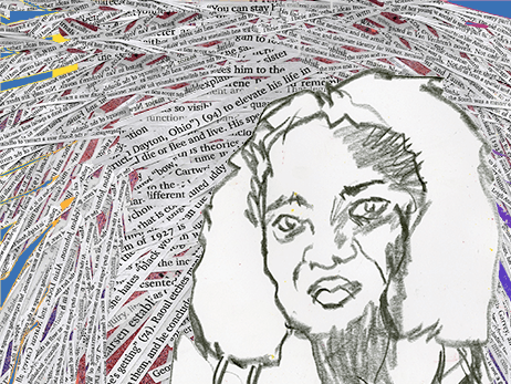 Thadious Davis Celebration Drawing art by Nell Painter: Thadious Davis Celebration Drawing, 2018, graphite, collage, and digital collage on paper, 11 x 17