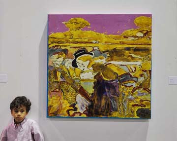 Charles Botsman-Feimster beside Nell's painting Back Man 1