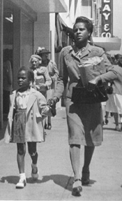 Nell and Dona shopping on Broadway, Oakland. 1947